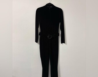 Vintage Body Action Design Black Velvet Belted Jumpsuit Sz S