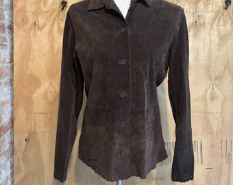 Field Gear Dark Brown Suede Leather Jacket Eyelet Detail Sz S