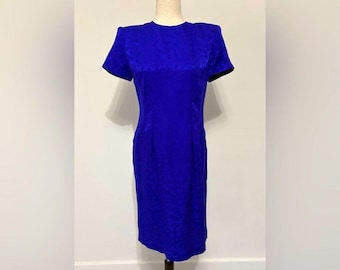 Vintage Maggy London 100% Silk Royal Blue Short Sleeve Dress Sz 8
