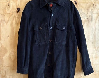 Vintage William Barry Roustabout Black Suede Leather Button Up Rancher Jacket L