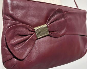 Vintage Letisse Soft Leather Clutch Crossbody Wine Red Hinge Opening Purse