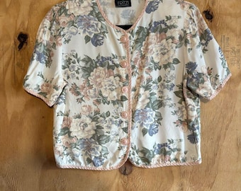 Vintage Fritzi Pastel Floral Short Sleeve Button Cottagecore Blouse Floral