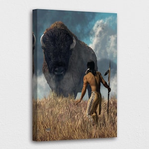 American Indian Art Canvas-Native Indian Buffalo Hunters Art Canvas/Printed Picture Wall Art Decoration POSTER or CANVAS READY to Hang