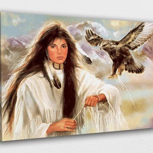 American Indian Art Canvas-American Indian Lady w/her Owl Art Poster/Printed Picture Wall Art Decoration POSTER or CANVAS READY to Hang