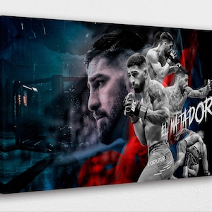 Ilia Topuria KO Charles Oliveira Canvas Poster, UFC Wall Art, MMA Gym Decor, Fitness Room Print, Ready to Hang Fight Canvas