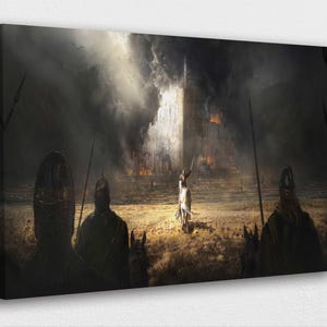 Toile et poster King of Men – Peinture à l&#39;huile sur coton faite main – Art mural forteresse fantastique – Roulé, tendu ou encadré – Fan art déco