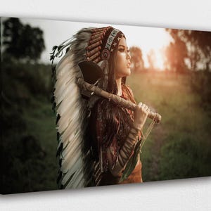 American Indian Art Canvas-Native American Lady Holding Axe Art Canvas/Printed Picture Wall Art Decoration POSTER or CANVAS READY to Hang