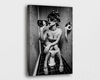 Fun Bathroom Art Print: Girl on Toilet - Quirky Home Decor