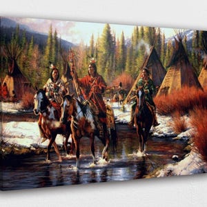 American Indian Art Canvas-Native American Riding Horse Art Poster/Printed Picture Wall Art Decoration POSTER or CANVAS READY to Hang