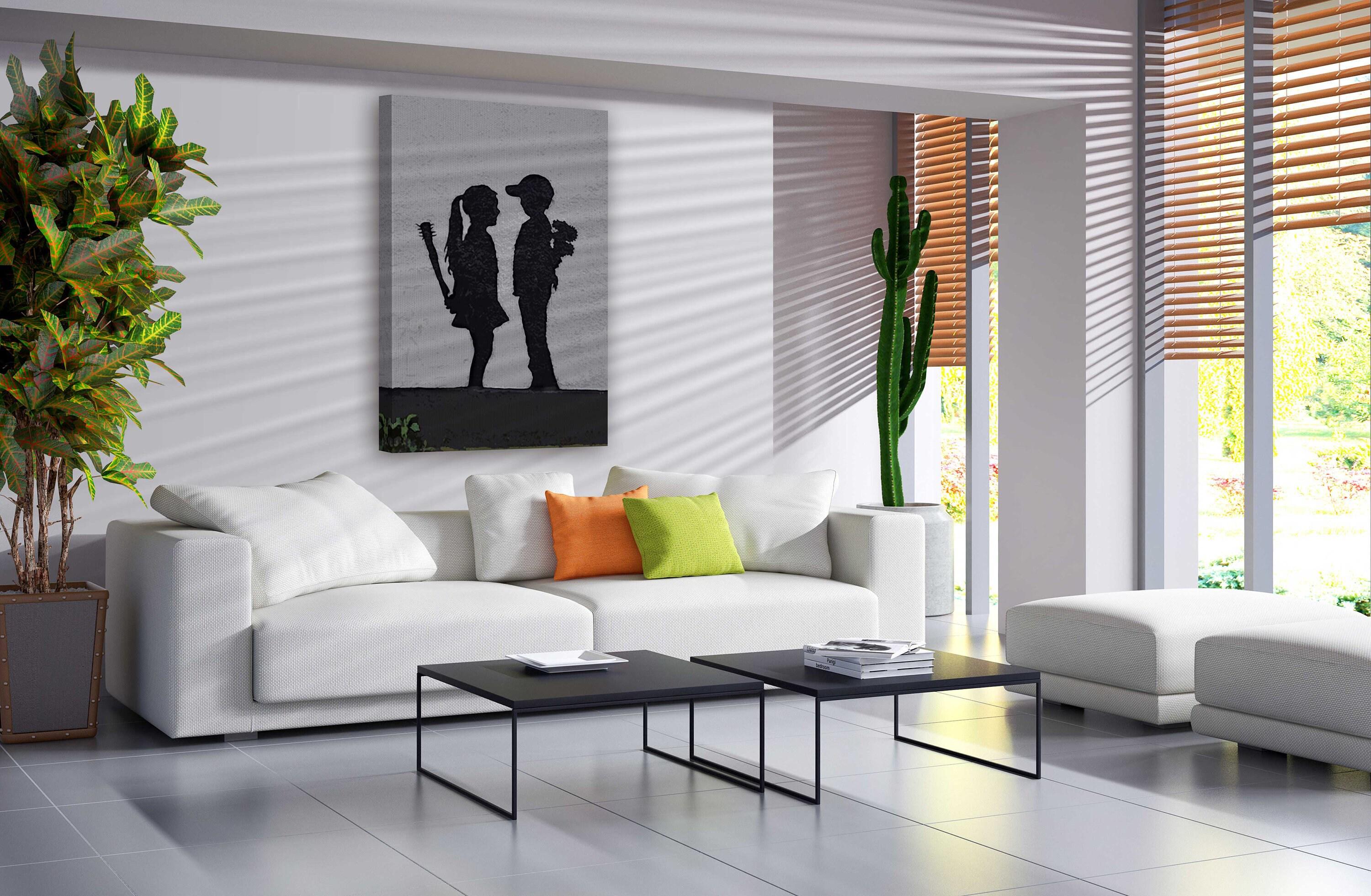 Banksy Graffiti Canvas Print: Boy Meets Girl Street Art - Ready to