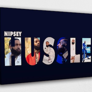 Nipsey Hussle Art: Blue Collage Photo Canvas Print - Ready to Hang