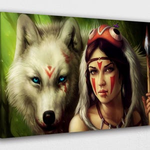 American Indian Art Canvas-Native Shaman Lady w/ Wolf Art Poster Canvas/Printed Picture Wall Art Decoration POSTER or CANVAS READY to Hang