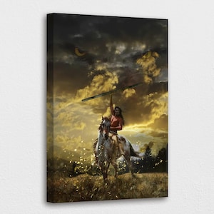 American Indian Art Canvas-Warrior Riding Horse w/ Eagle Eye Art Poster/Printed Picture Wall Art Decoration POSTER or CANVAS READY to Hang