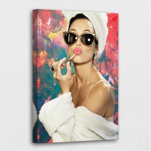 Audrey Hepburn Canvas Art: Pink Lips Makeup Style, Ready to Hang