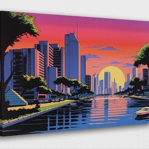 Hiroshi Nagai Downtown Sunset Print: Retro Japanese Vaporwave Art