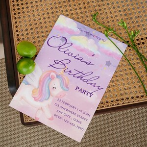 Unicorn birthday invitation | Rainbow Unicorn Birthday Invite | Girls Birthday Party | Editable Template | Digital Download