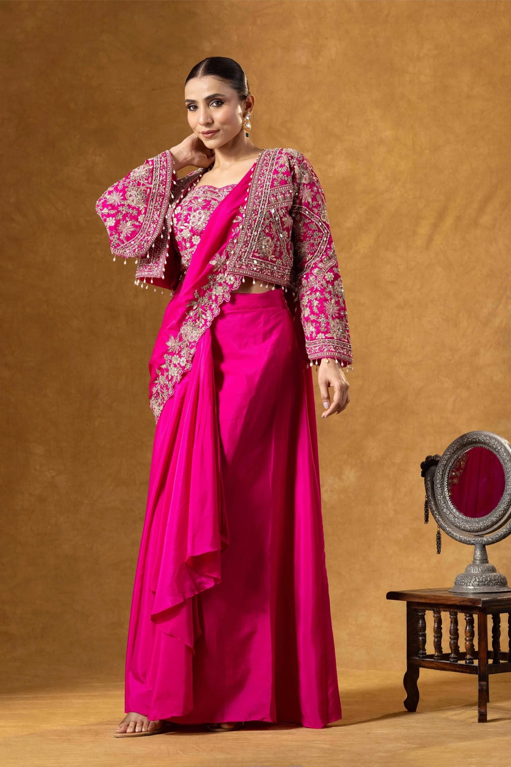 pink and green indian dress South Indian Readymade Lehenga Choli in Pink With Green Dupatta in USA, UK,  Malaysia, South Africa, Dubai, Singapore