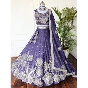 Rosy Purple color Real Mirror Embroidery work Designer Lehenga Choli for Wedding Function