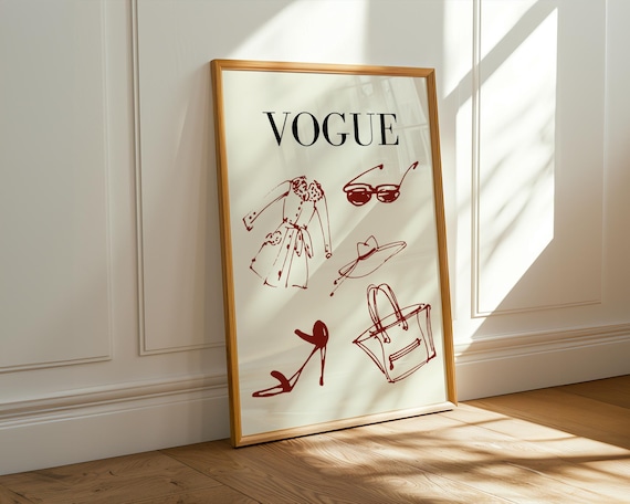 Maroon Vogue Wall Art Print Poster Fashion Black and Red Framed College Dorm