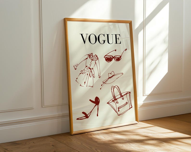Maroon Vogue Wall Art Print Poster Fashion Black and Red Framed College Dorm