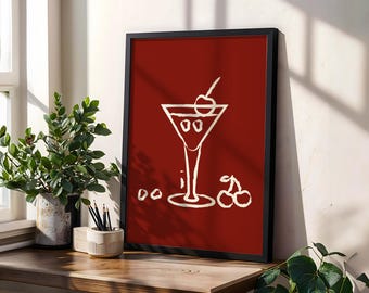 Rot-Weiß-Martini-Cocktail-Wanddruck Wandkunst-Plakatästhetik