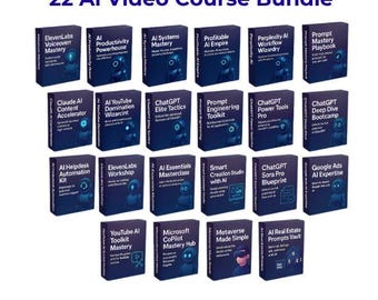22 eBook-cursus AI-videocursus PLR-bundel | Onbeperkte doorverkooprechten | Chat GPT Prompt Engineering-cursus | Rebranding en verkoop van digitale downloads