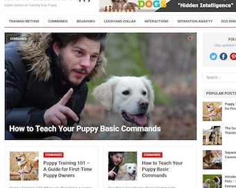 Train Dogs Puppy Theme Premade Blog WordPress Website Template Downloadable Puppy eBook Dogs Care Canine Training
