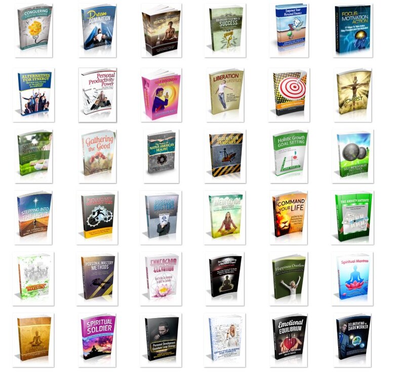 May include: A collection of self-help books with various titles and cover designs. The books cover topics such as personal growth, motivation, and spiritual development. The covers feature images and text.