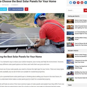 May include: An image from a blog post titled "How to Choose the Best Solar Panels for Your Home." A worker in a red shirt and blue helmet is installing solar panels on a rooftop. The panels are dark, rectangular, and arranged in rows.