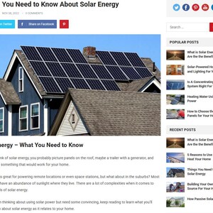 May include: A blue house with solar panels installed on the roof. The image is from a blog post titled "Things You Need to Know About Solar Energy". The blog post discusses solar energy and its applications.