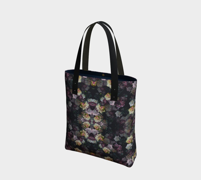 Dark floral print tote bag