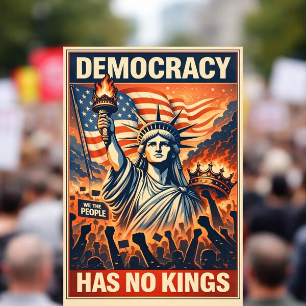 OG Democracy Has No Kings Protest Sign: Liberty Anti Trump, Resist Fascism Poster (Digital Download) with Free BONUS Files Instant Download