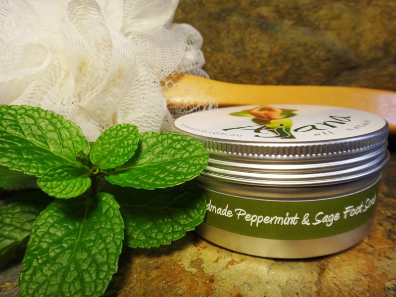 Peppermint & Sage Fresh Handmade Salt Foot Scrub 200gm Tin Etsy