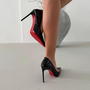 Black Patent Leather Heels with Red Sole | Classic Women’s High Heels | Elegant Party Shoes