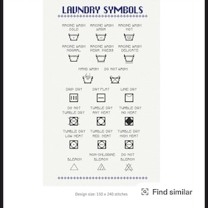 Schema a punto croce con simboli del bucato – Decorazione moderna e minimalista per la lavanderia, download immediato del PDF
