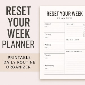 Planificador semanal imprimible, organizador de rutina diaria, lista de tareas semanales y seguimiento de autocuidado, descarga digital para mujeres.