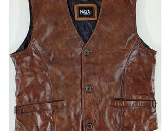 Leren westerngilet voor heren: vintage bruine cowboy-bikerstijl