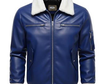 Chaqueta bomber vintage de cuero para hombre con cuello de piel, chaquetas de motociclista, abrigos de invierno de aviador