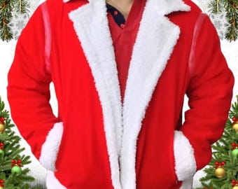 Men's Red Sherpa Christmas Jacket: Festive Fleece Santa Coat