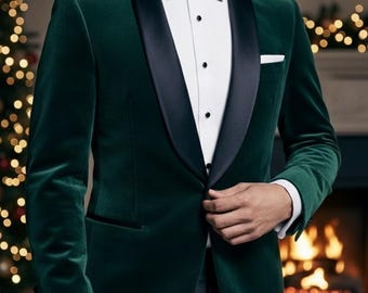 Blazer da uomo in velluto e giacca da festa con risvolto in raso