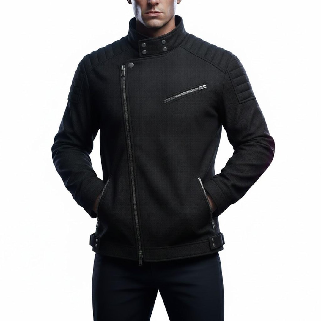 Men's Urban Moto-style Cotton Jacket | Minimalist Black Asymmetric ...