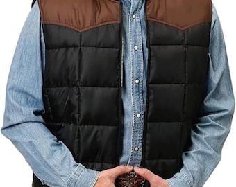 Gesteppte, gefütterte Herrenweste im Ranch-Stil - Western Cowboy Yoke