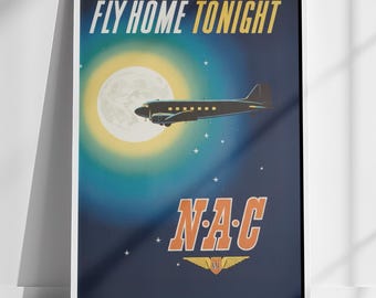 Art Deco Aviation Poster: Vintage NAC DC-3 Airline Print
