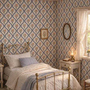 Puppenhaus-Trendy Tapete: Blaues Spalier Sonnenblumen-Blumenstrauß | Ideal für Küche, Schlafzimmer, Wohnzimmer