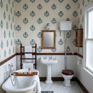 Dollhouse Wallpaper Cream Blue Scottish Thistle 1:12 Scale | Cottage Bedroom & Bathroom Decor image 1