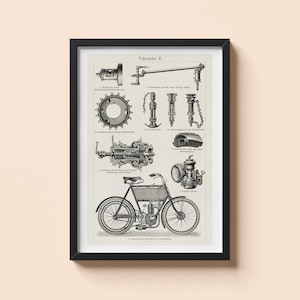 Vintage Bicycle Poster - Bicycle Parts - Retro Wall Art