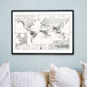Vintage Map Poster - Rainfall Distribution - World Map Wall Art