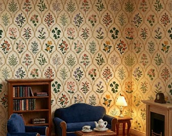 Dollhouse Trendy Wallpaper: Vintage Floral Lattice | Ideal For Living Room, Bedroom