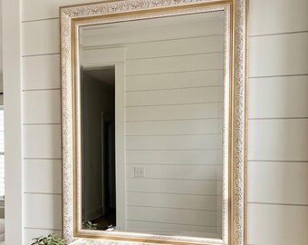 Ornate Gold Baguette Mirror, Vintage Wedding Gift, Custom Size Bridal Shower Home Decor