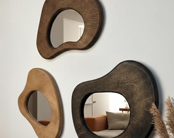 Organic Wood Mirror Set— Grandma Gift, Abstract Home Wall Decor, Custom Color Handmade Mirrors